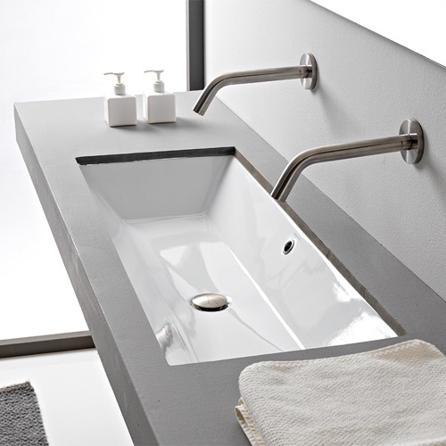 Rectangular White Ceramic Trough Undermount Sink Rectangular White Ceramic Trough Undermount Sink Scarabeo 5136