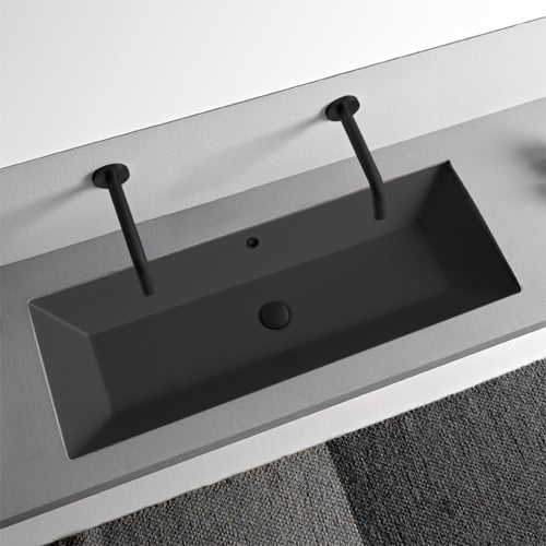 Rectangular Black Ceramic Trough Undermount Sink Scarabeo 5137-49