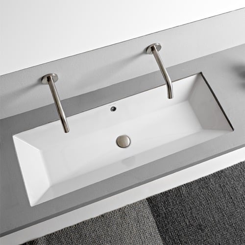 Rectangular White Ceramic Trough Undermount Sink Scarabeo 5137
