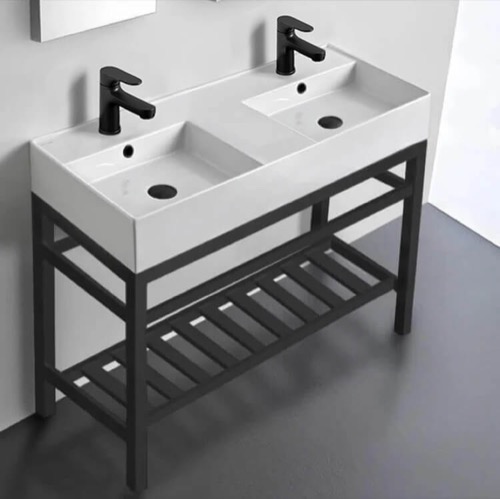 Double Modern Console Sink Vanity, 40 Inch Scarabeo 5142-CON2-BLK