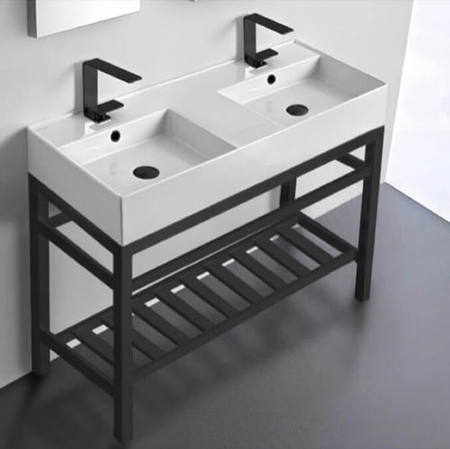 Double Modern Console Sink Vanity, 40 Inch Scarabeo 5142-CON2-BLK