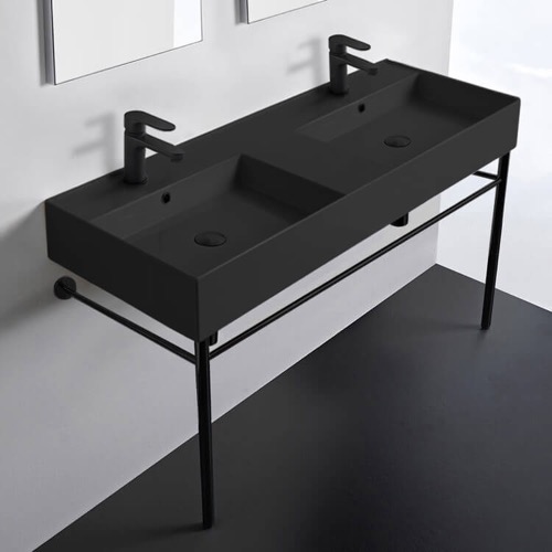 Black Modern Double Console Sink, 48 Inch Scarabeo 5143-49-CON-BLK