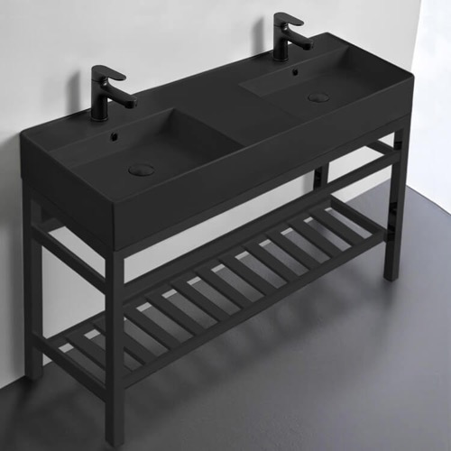 Black Modern Double Console Sink Vanity, 48 Inch Scarabeo 5143-49-CON2-BLK
