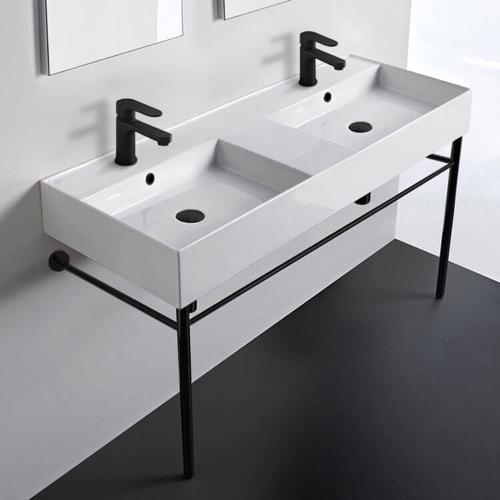 Double Console Sink, Modern, 48 Inch Scarabeo 5143-CON-BLK