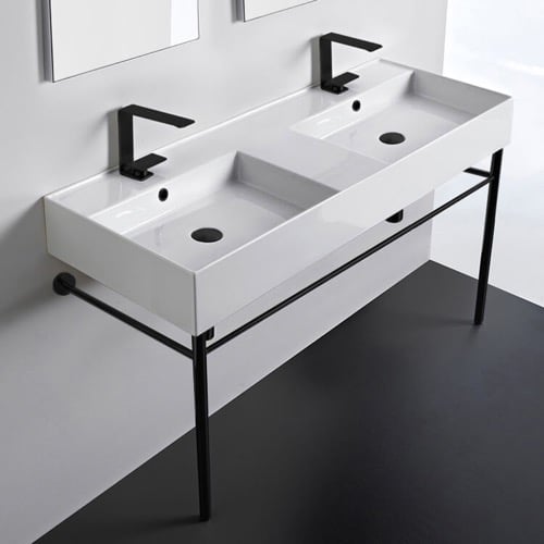 Double Console Sink, Modern, 48 Inch Scarabeo 5143-CON-BLK