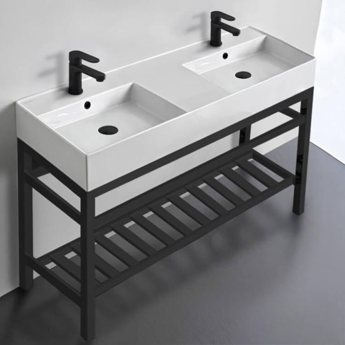 Double Modern Console Sink Vanity, 48 Inch Scarabeo 5143-CON2-BLK