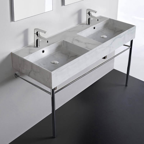 Modern Console Sink, Marble Style Sink, 48 Inch Scarabeo 5143-F-CON