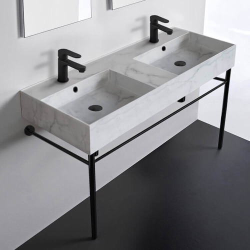 Modern Console Sink, Marble Style Sink, 48 Inch Scarabeo 5143-F-CON-BLK