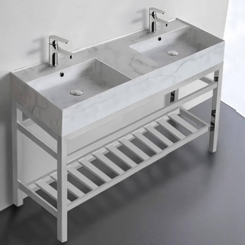 Modern Double Console Sink Vanity, Marble Style Sink, 48 Inch Scarabeo 5143-F-CON2