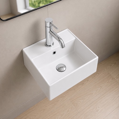 Wall Mount Sink - Small, Modern, Square, 12 Inch, Ceramic Scarabeo 5155