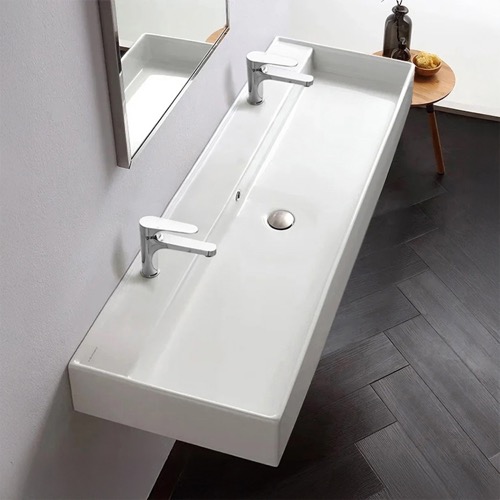 Trough Ceramic Wall Mounted or Vessel Sink Scarabeo 5158/R-140B
