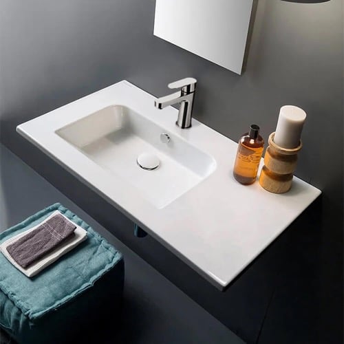 Sleek Rectangular Ceramic Wall Mounted Sink With Counter Space Scarabeo 5211