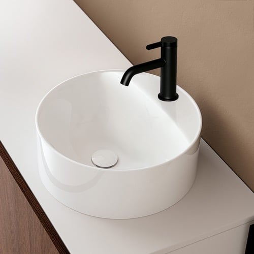 Round White Ceramic Vessel Sink Scarabeo 5401