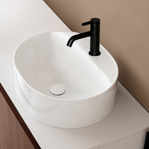 Oval White Ceramic Vessel Sink Scarabeo 5402