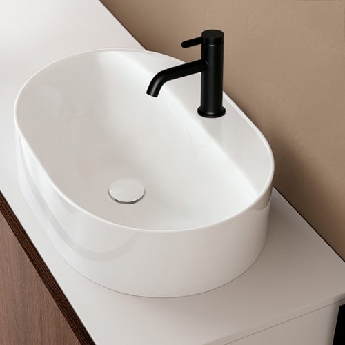 Oval White Ceramic Vessel Sink Scarabeo 5403