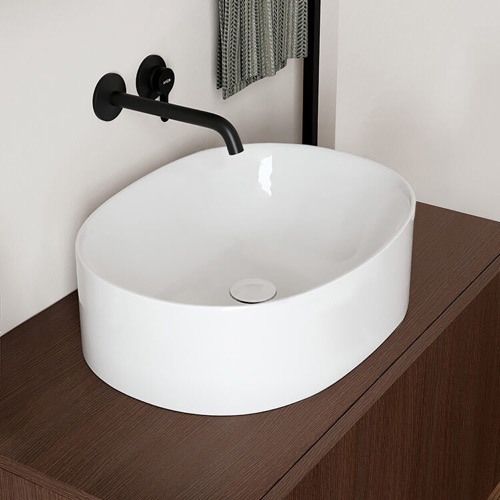 Oval Shaped White Ceramic Vessel Bathroom Sink Scarabeo 5408