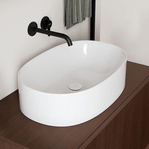 Oval Shaped White Ceramic Vessel Bathroom Sink Scarabeo 5409