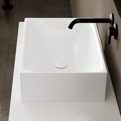 Rectangular White Ceramic Vessel Sink Scarabeo 5413