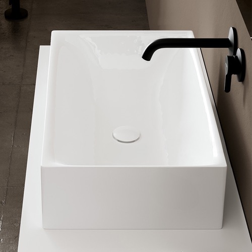 Rectangular White Ceramic Vessel Sink Scarabeo 5414