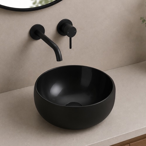 Vessel Sink - 16 Inch, Black, Small, Round, Modern Scarabeo 5601-49