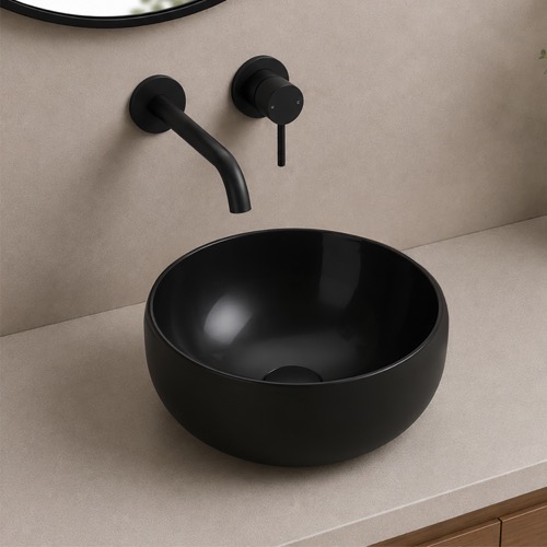 Vessel Sink - 14 Inch, Black, Small, Round, Modern Scarabeo 5603-49