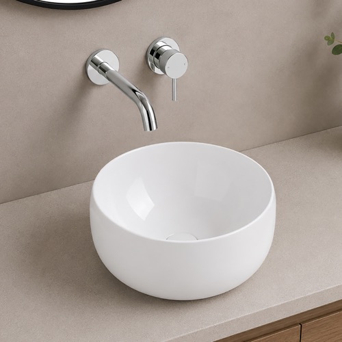 Vessel Sink - 14 Inch, Small, Round, Modern, Ceramic Scarabeo 5603