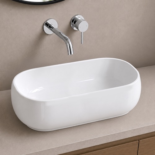 Vessel Sink - 22 Inch, Oval, Modern, Ceramic Scarabeo 5605