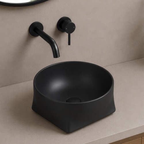 Vessel Sink - 16 Inch, Oval, Modern, Ceramic, Matte Black Scarabeo 5901-49