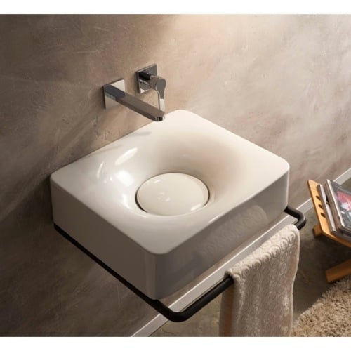 Rectangular White Ceramic Wall Mounted or Vessel Sink Scarabeo 6001