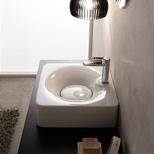 Rectangular White Ceramic Wall Mounted or Vessel Sink Scarabeo 6003