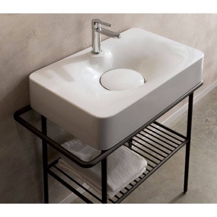 Rectangular White Ceramic Wall Mounted or Vessel Sink Scarabeo 6004