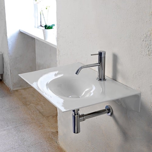 Ultra Thin Rectangular White Ceramic Wall Mounted Sink Scarabeo 6102