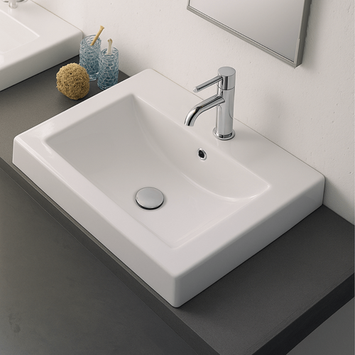 Square White Ceramic Drop In Sink Scarabeo 8025/A