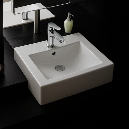20 Inch Square Ceramic Semi-Recessed Sink Scarabeo 8025/D