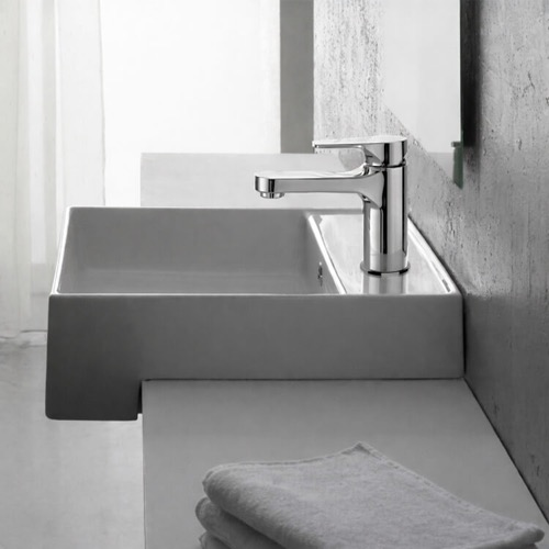 Square White Ceramic Semi-Recessed Sink Scarabeo 8031/D