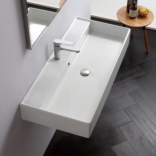 Rectangular White Ceramic Wall Mounted or Vessel Sink Scarabeo 8031/R-100A
