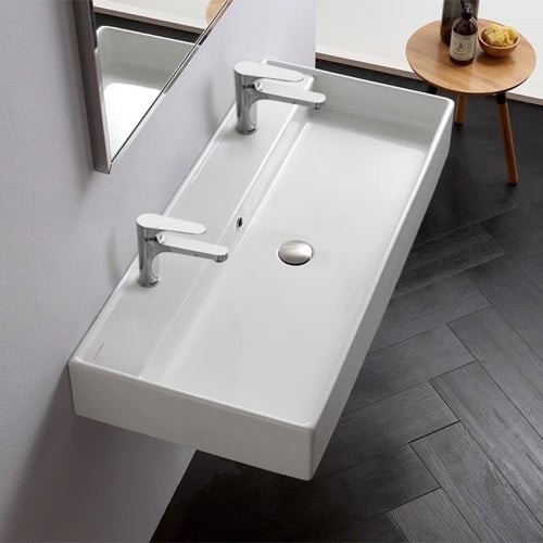 Trough Ceramic Wall Mounted or Vessel Sink Scarabeo 8031/R-100B