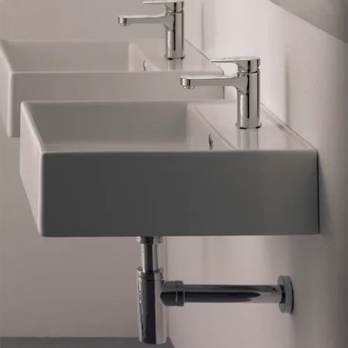 Square White Ceramic Wall Mounted or Vessel Sink Scarabeo 8031/R