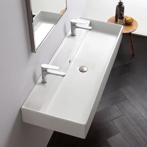Trough Ceramic Wall Mounted or Vessel Sink Scarabeo 8031/R-120B