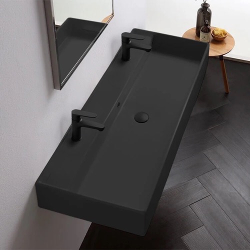 Black Ceramic Trough Wall Mounted or Vessel Sink Scarabeo 8031/R-120B-49