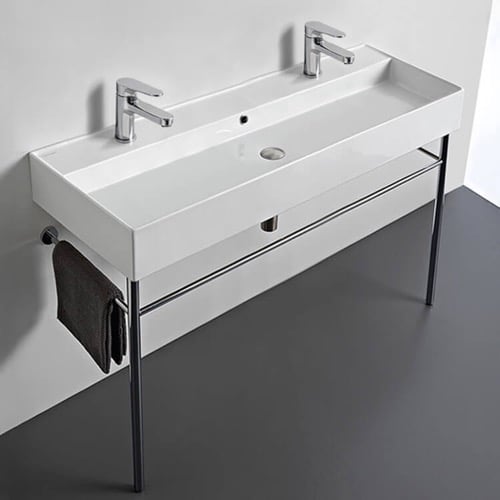 Double Trough Console Sink, 48 Inch, Modern Scarabeo 8031/R-120B-CON