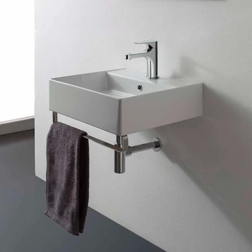 Square Wall Mounted Ceramic Sink With Polished Chrome Towel Bar Scarabeo 8031/R-40-TB