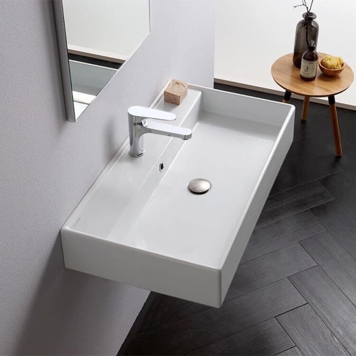 Rectangular White Ceramic Wall Mounted or Vessel Sink Scarabeo 8031/R-80