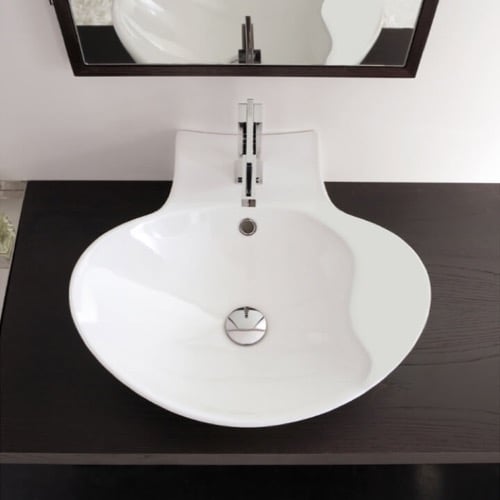 Oval-Shaped White Ceramic Wall Mounted or Vessel Sink Scarabeo 8202