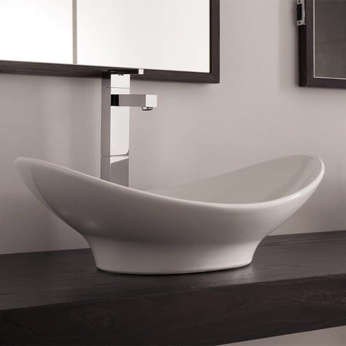 Oval-Shaped White Ceramic Vessel Sink Scarabeo 8207
