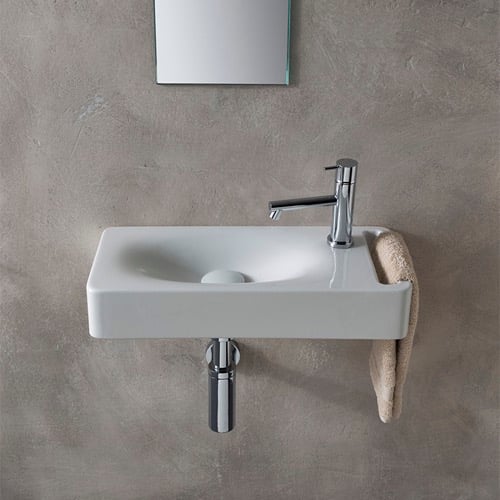 Rectangular White Ceramic Wall Mounted Sink With Towel Holder