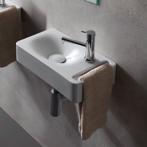 Rectangular White Ceramic Wall Mounted Sink With Towel Holder