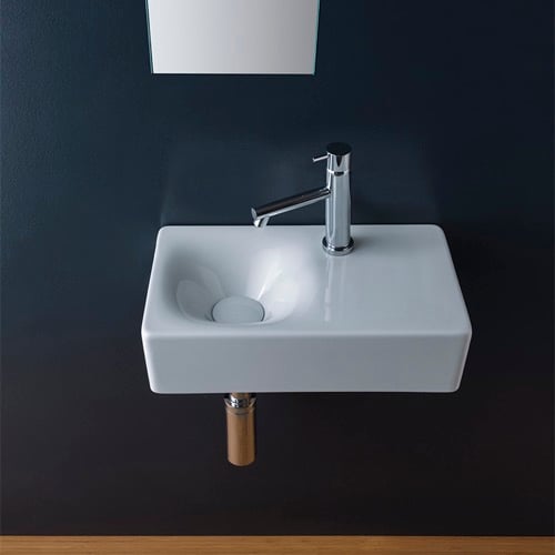 Rectangular Ceramic Wall Mounted or Vessel Sink With Counter Space Scarabeo 1523