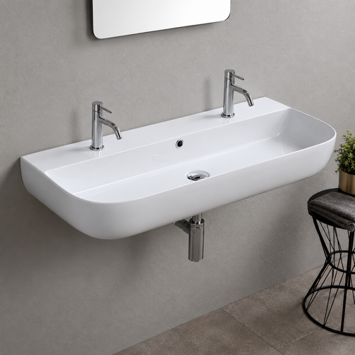 Modern White Ceramic Wall Mounted or Vessel Sink Scarabeo 1813B