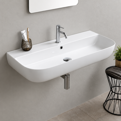 Modern White Ceramic Wall Mounted or Vessel Sink Scarabeo 1813